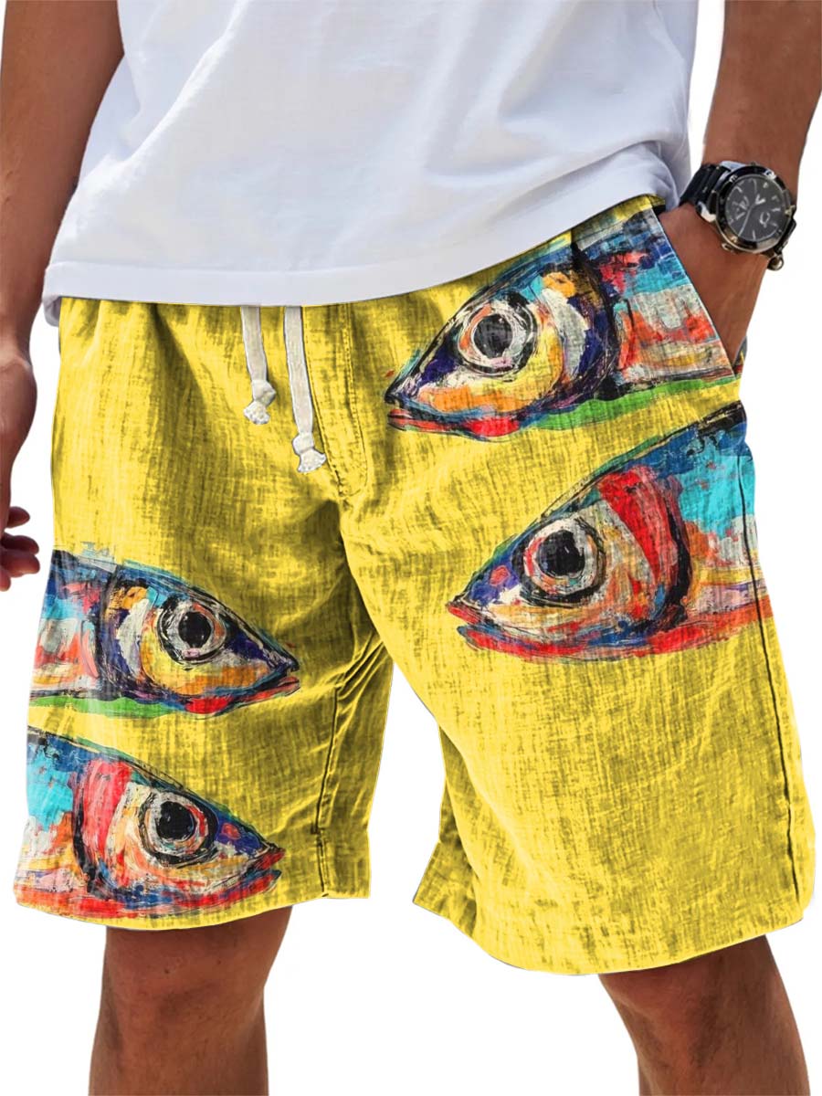 Painting Art Sardine Decorative Pattern Cotton And Linen Beach Shorts