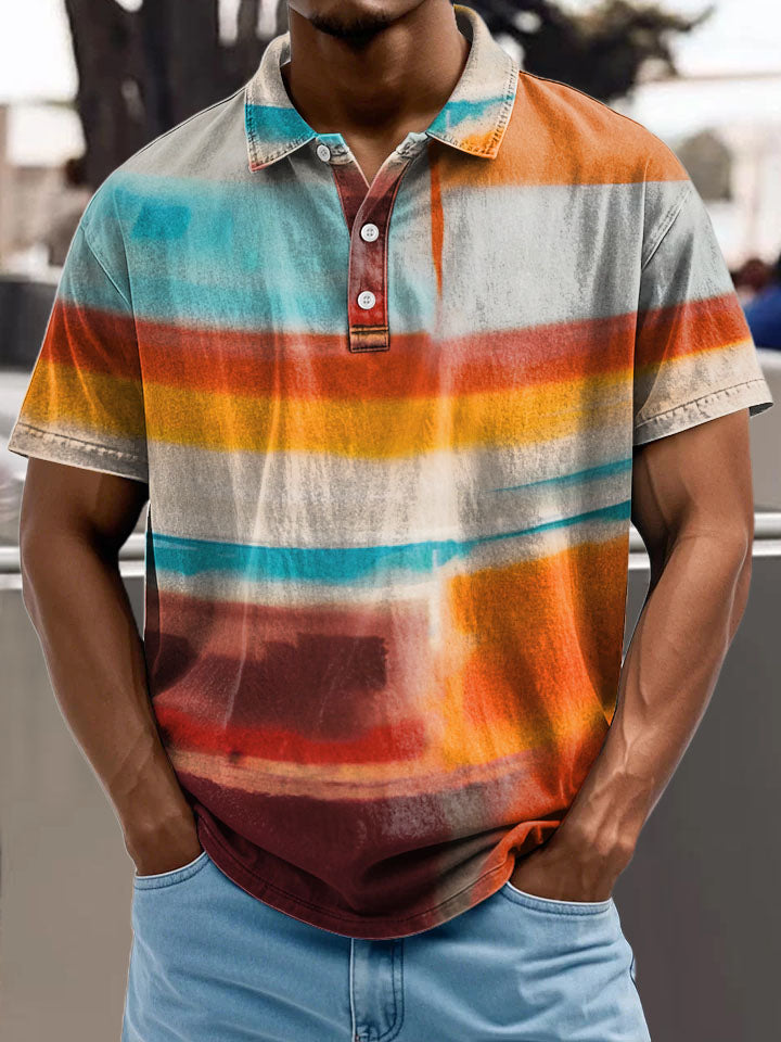 Watercolor Block Decorative Pattern Casual Cotton Polo