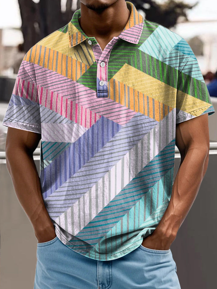 Colorful Stripes Decorative Pattern Casual Cotton Polo