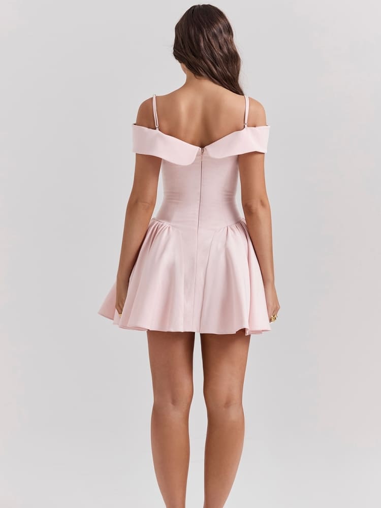Ballet Pink Off-Shoulder Spaghetti Strap Mini Dress