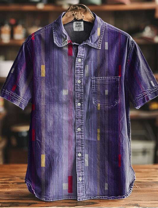 Playful Modern Design Abstract Geometric Pattern Art Vintage Print Casual 100% Cotton Shirt