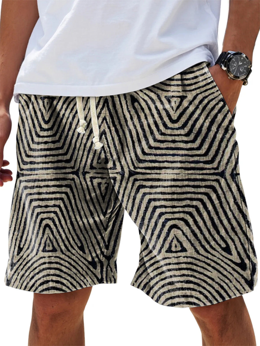 Men's Symmetrical Minimalist Stripe Art Print Cotton And Linen Beach Shorts
