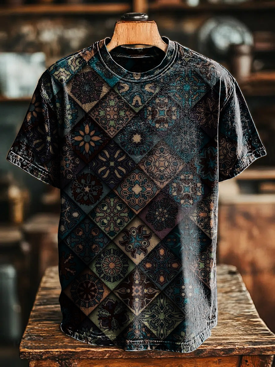 Vintage Ethnic Sub-pattern Print Casual Short Sleeve T-shirt