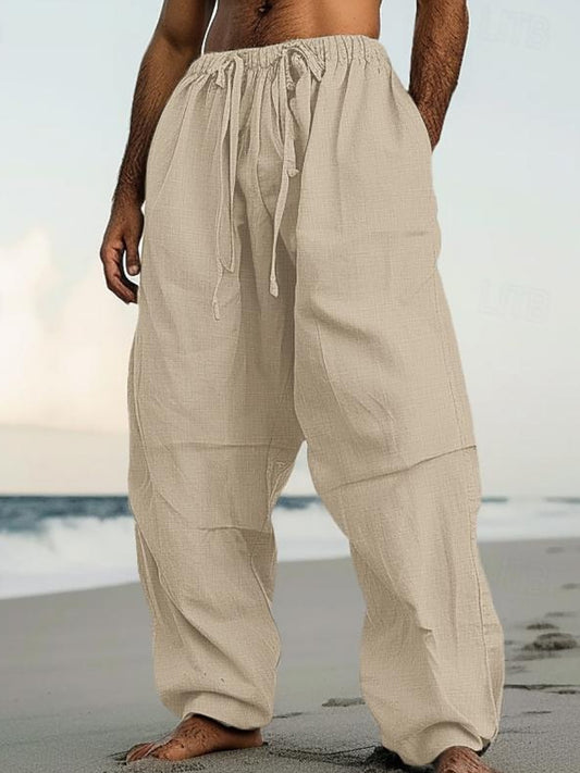 Men's Casual Beach Cotton Straight Pants