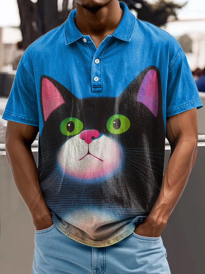 Cute Cat Decorative Pattern Casual Cotton Polo