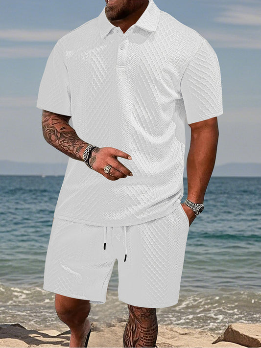 Men's Jacquard Casual Lapel Shorts Set