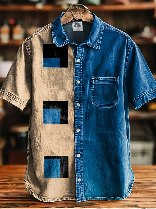 Abstract Art Geometry Print Casual 100% Cotton Shirt