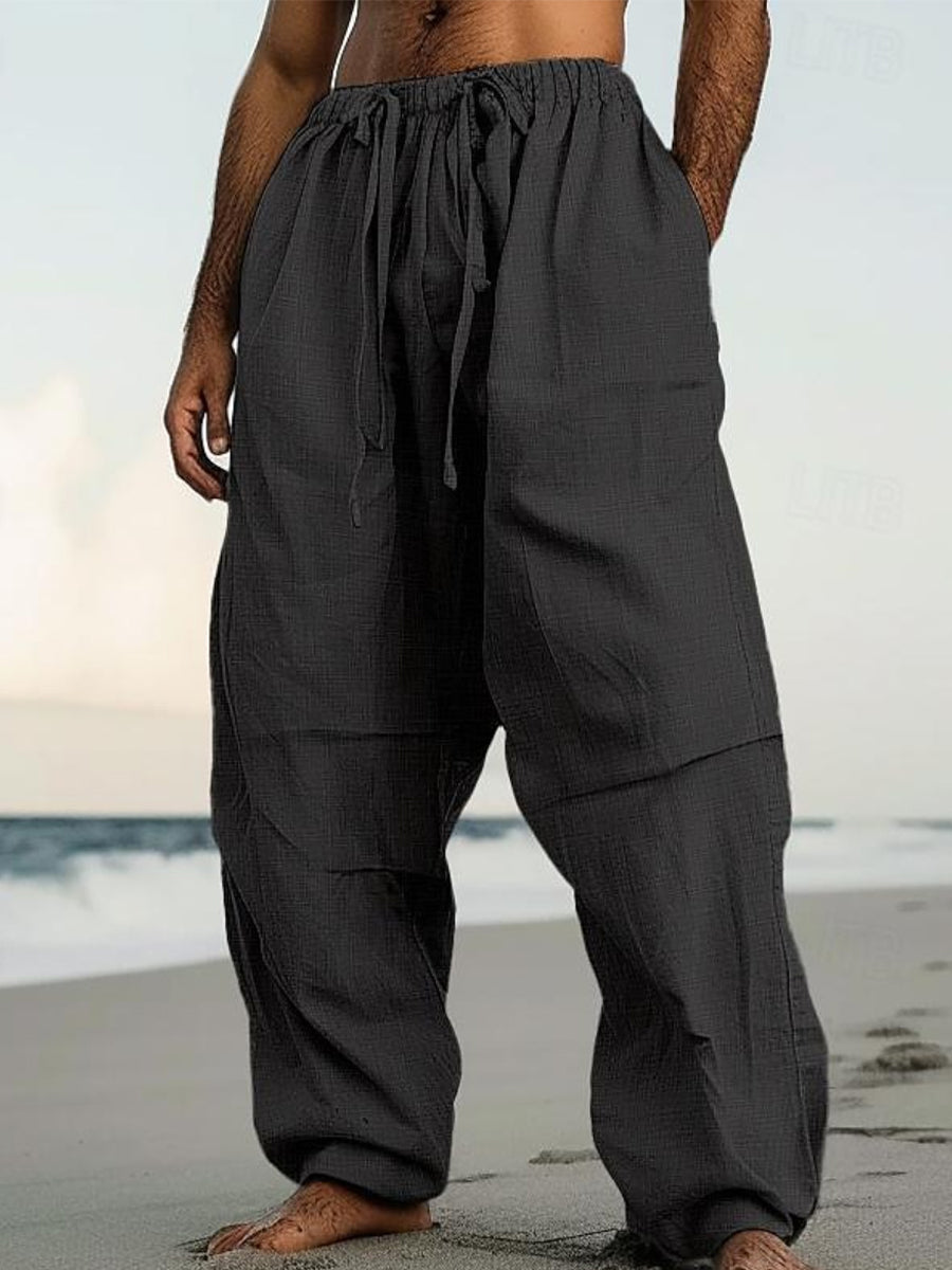 Men's Casual Beach Cotton Straight Pants