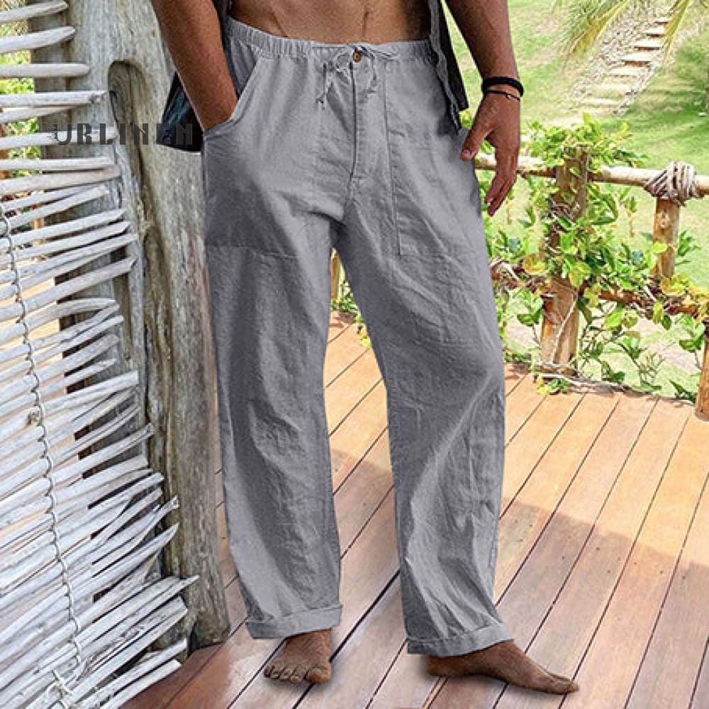 Men's Linen Elastic Waist Drawstring Pocket Loose Casual Pants