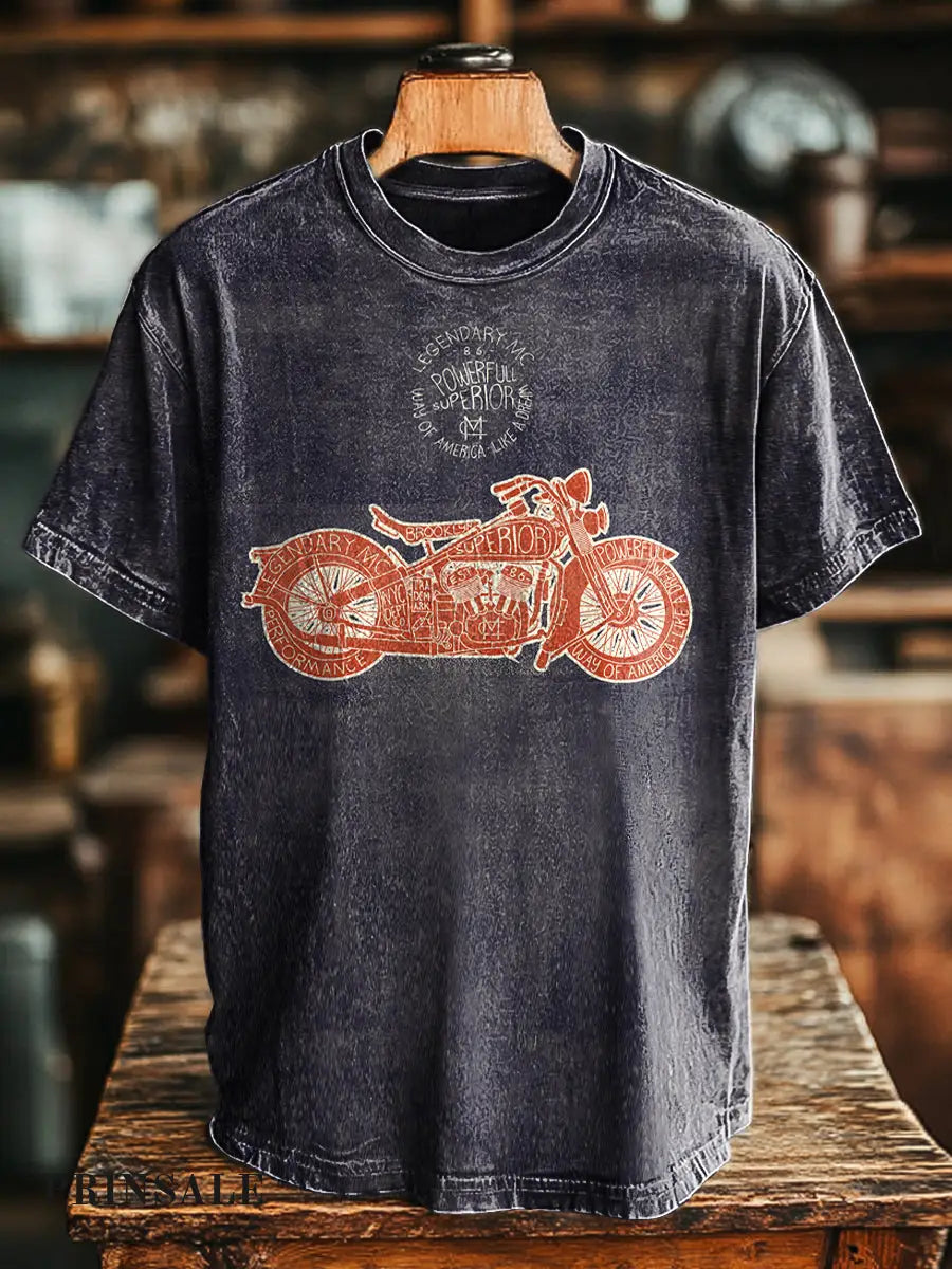 Unisex Retro Biker Print Casual Loose Short Sleeve T-Shirt