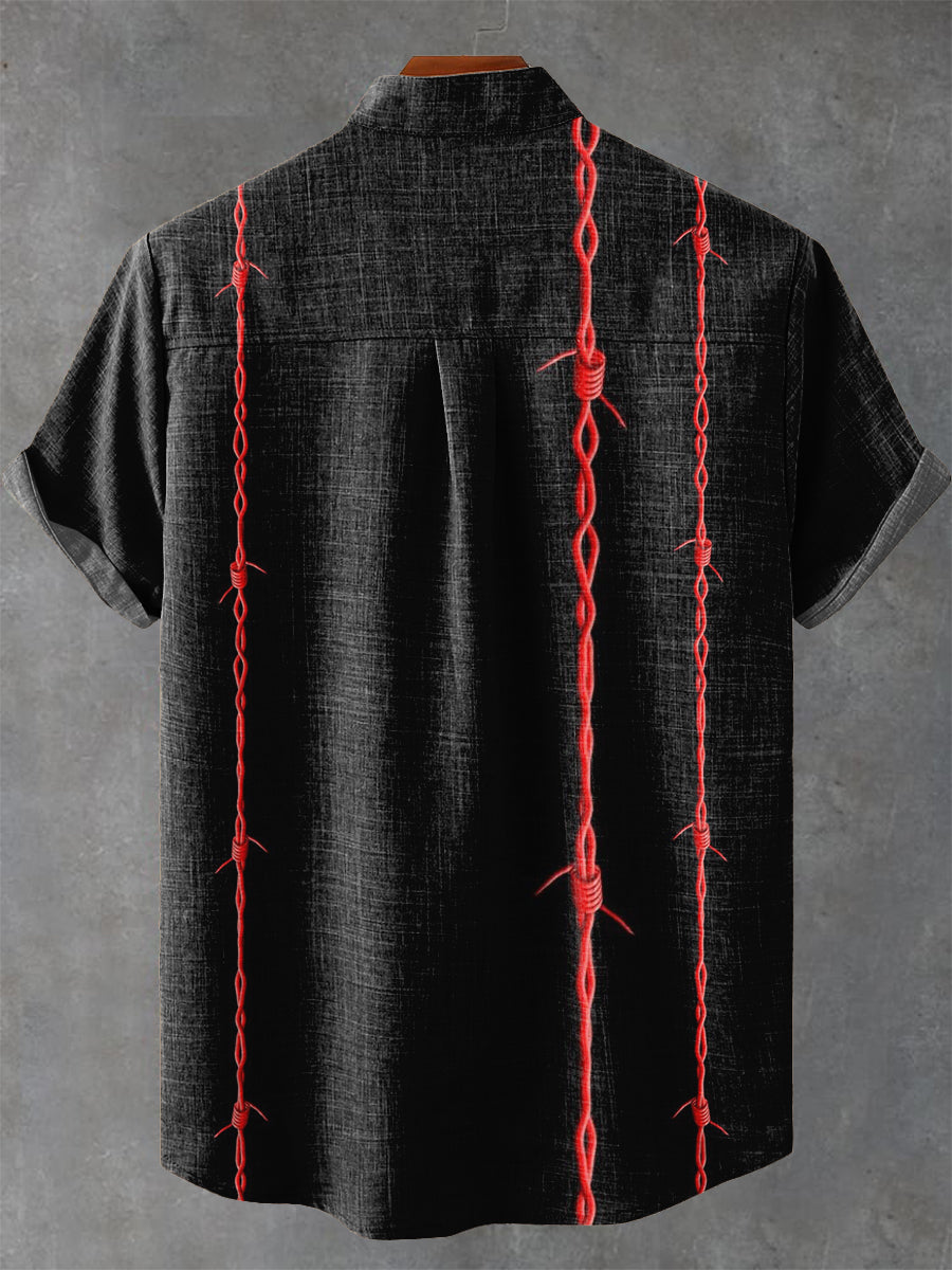 Red Iron Thorn Decorative Pattern Casual 100% Cotton Shirt