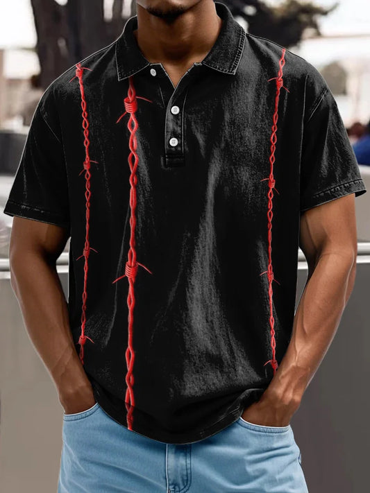 Red Iron Thorn Decorative Pattern Casual 100% Cotton Shirt