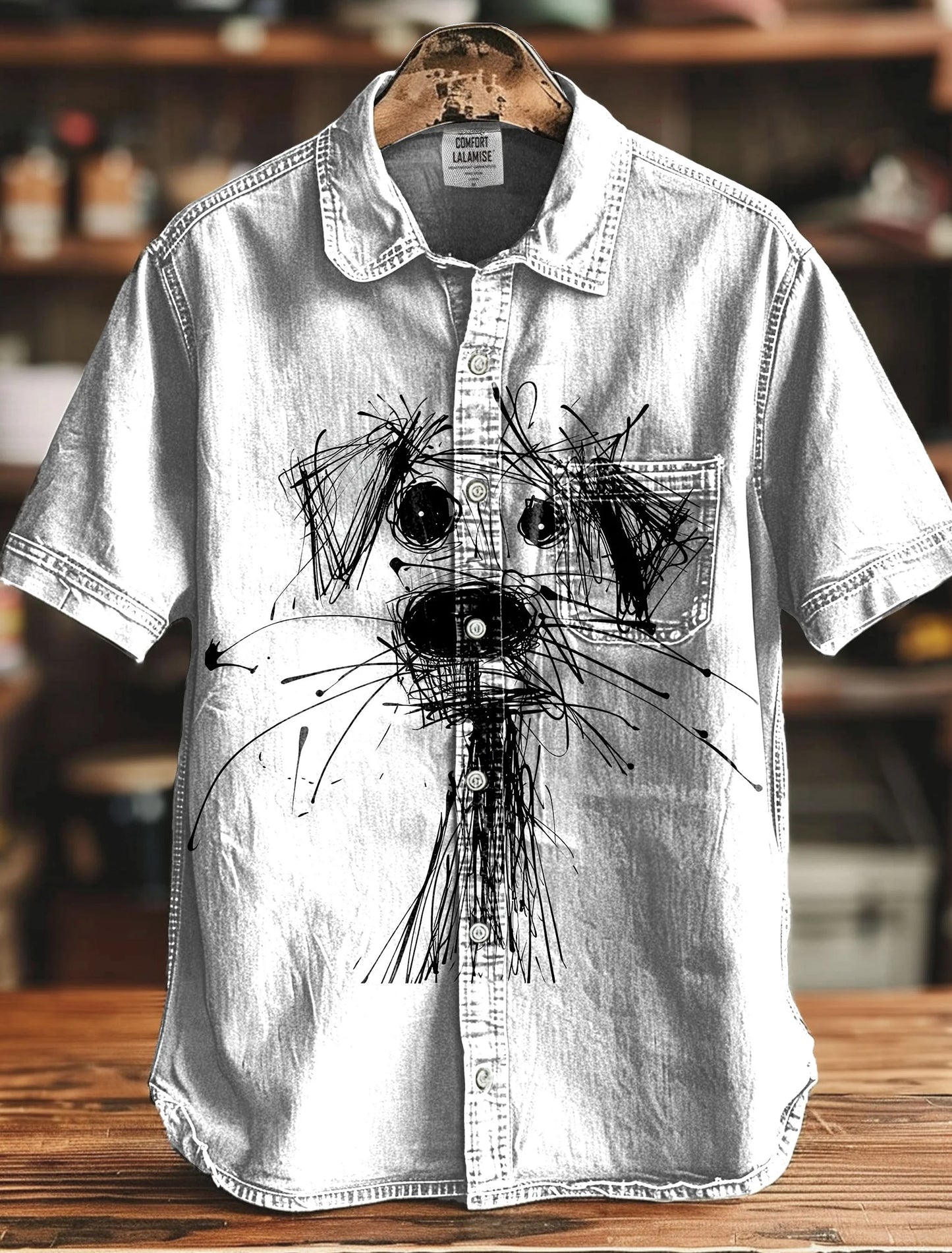 Cartoon scribble dog Vintage Print Casual T-shirt