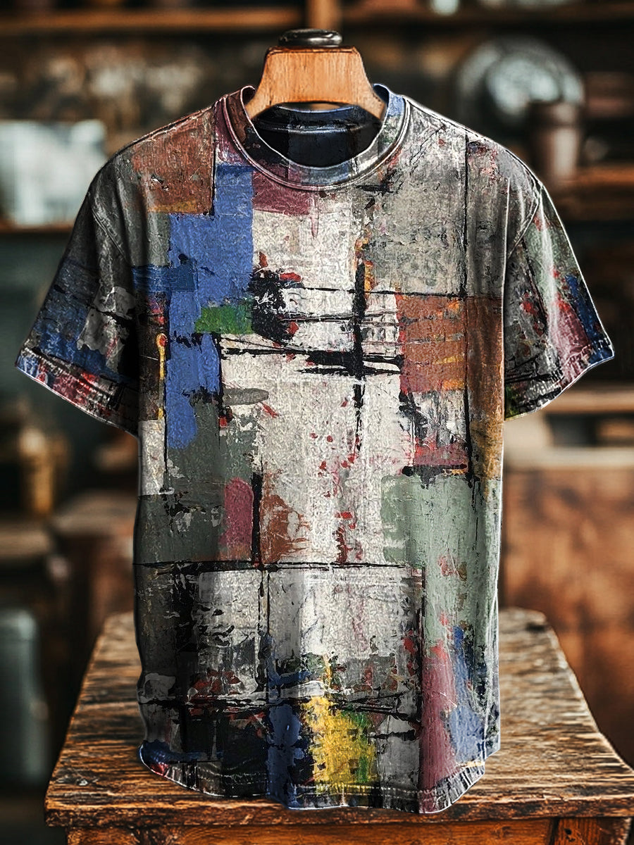 Unisex Retro Geometric Graffiti Print Casual Loose Short Sleeve T-Shirt