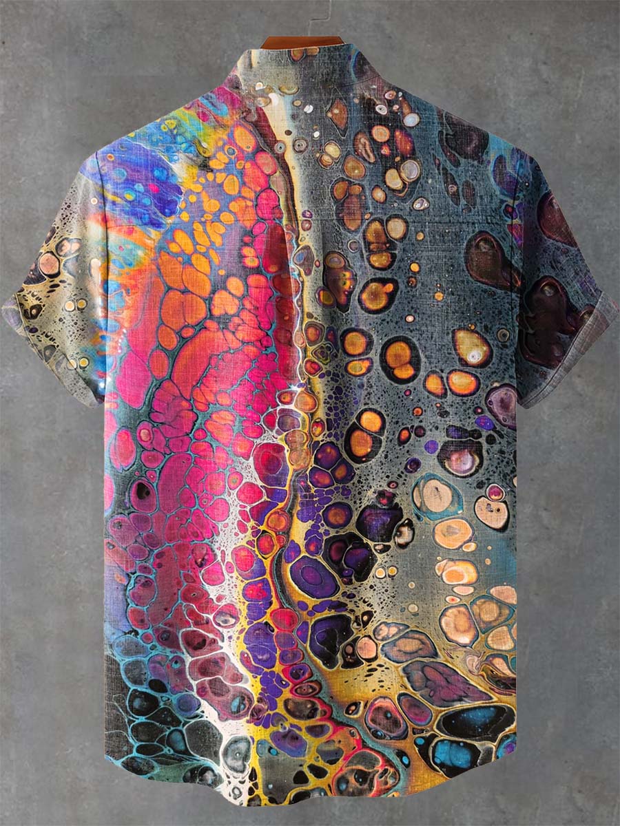 Abstract Colorful Ripple Print Casual 100% Cotton Shirt