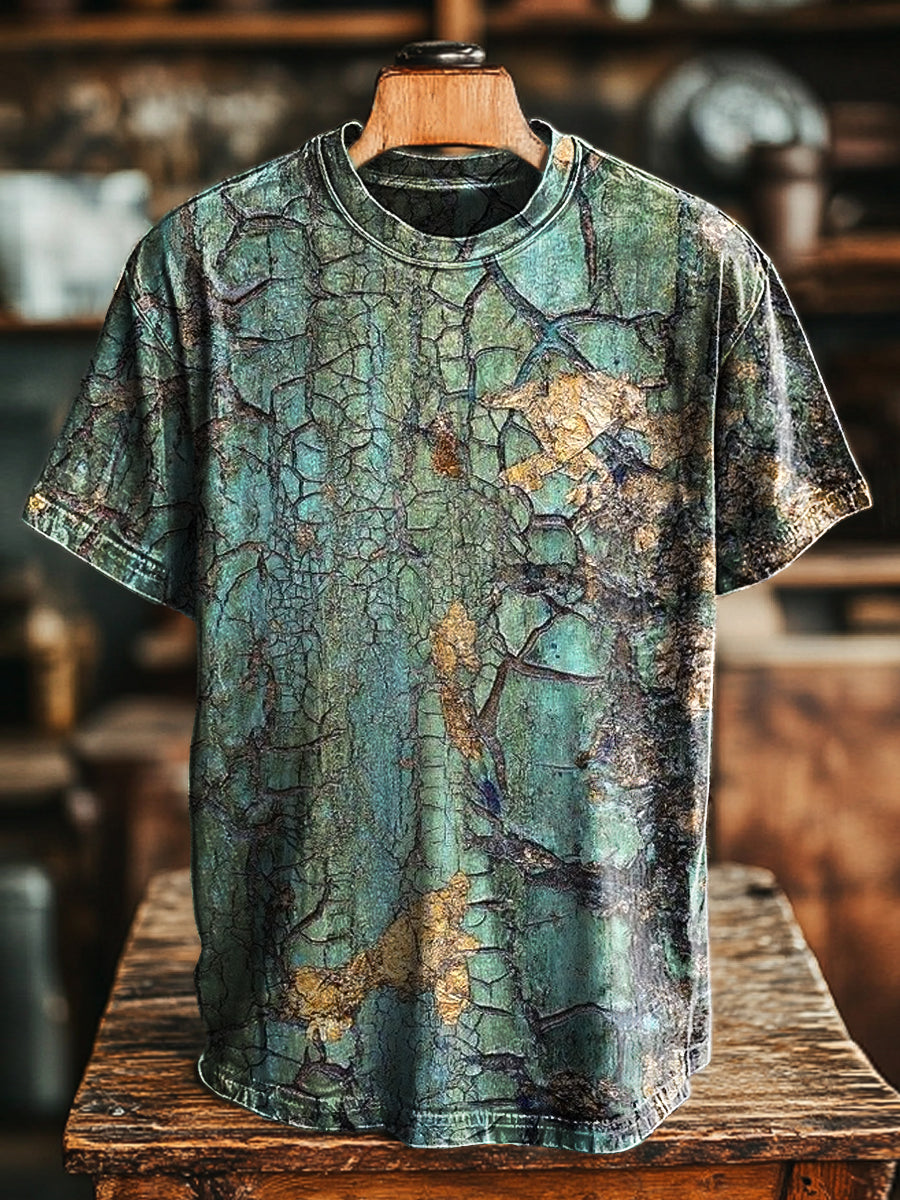 Unisex Vintage Aged Crackle Art Print Casual Loose T-Shirt
