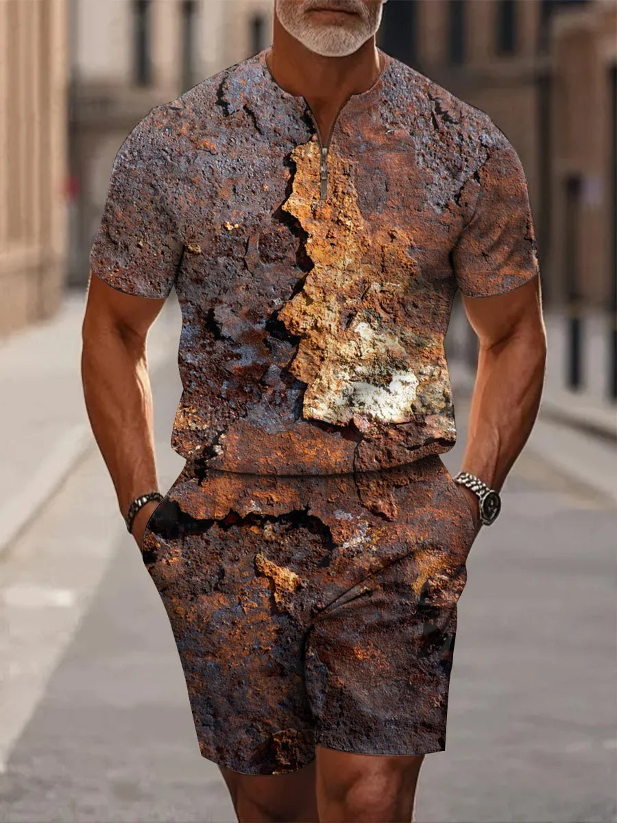 Unisex Retro Aged Rust Printed Casual Loose Short Sleeve T-Shirt