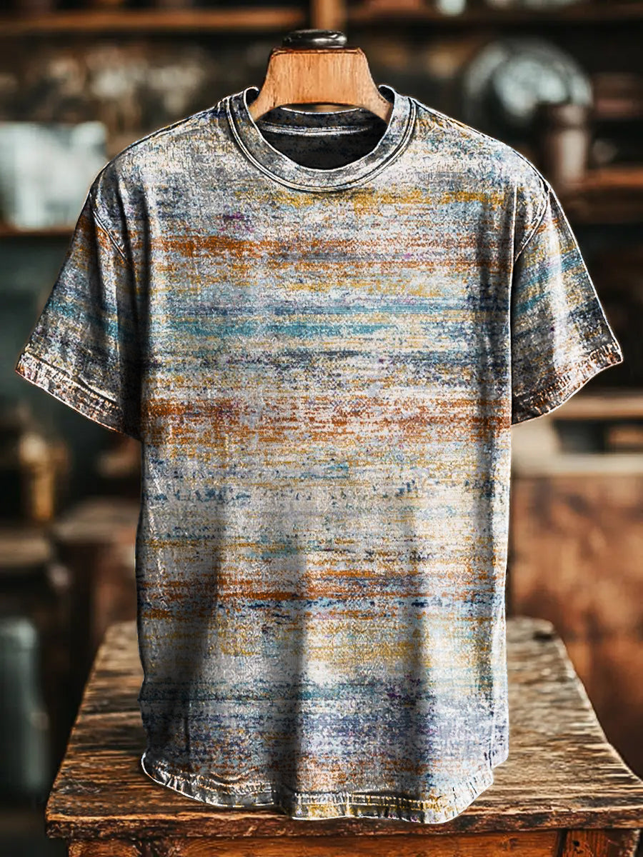 Horizontal Stripes Are Aged Vintage Print Casual Short Sleeve T-shirt