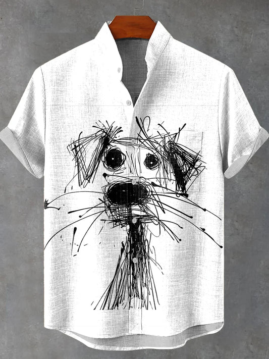 Cartoon scribble dog Vintage Print Casual T-shirt