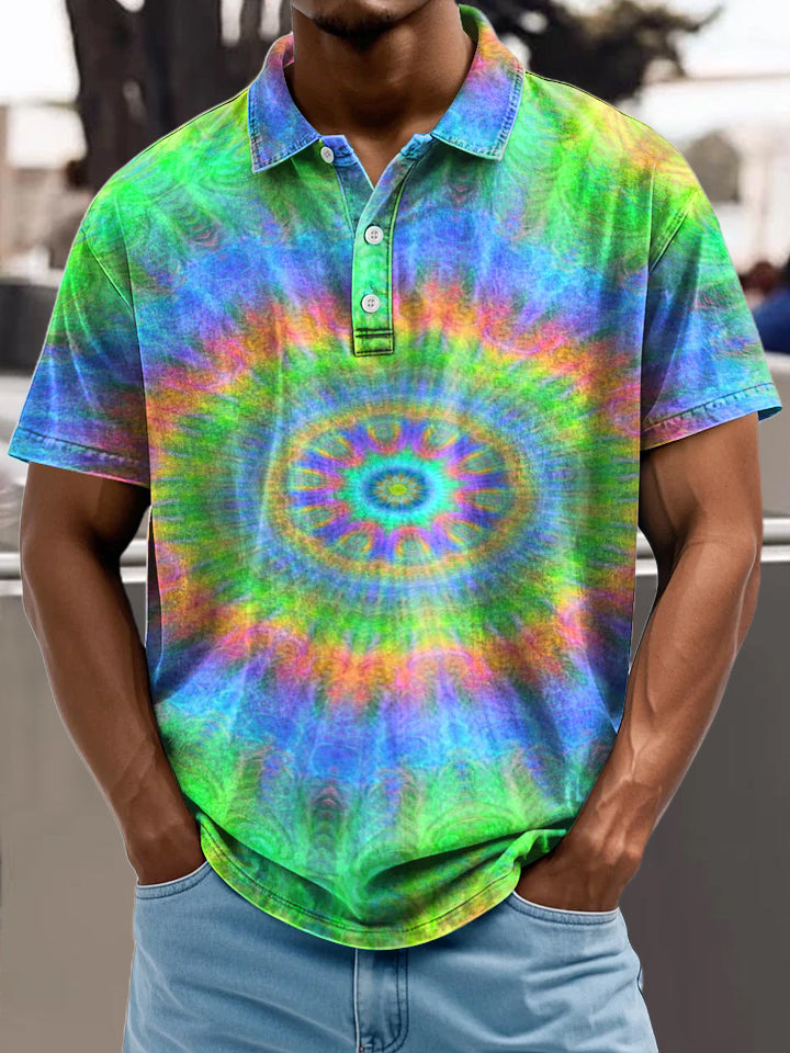Fantasy Colorful Spiral Decorative Pattern Casual Cotton Polo