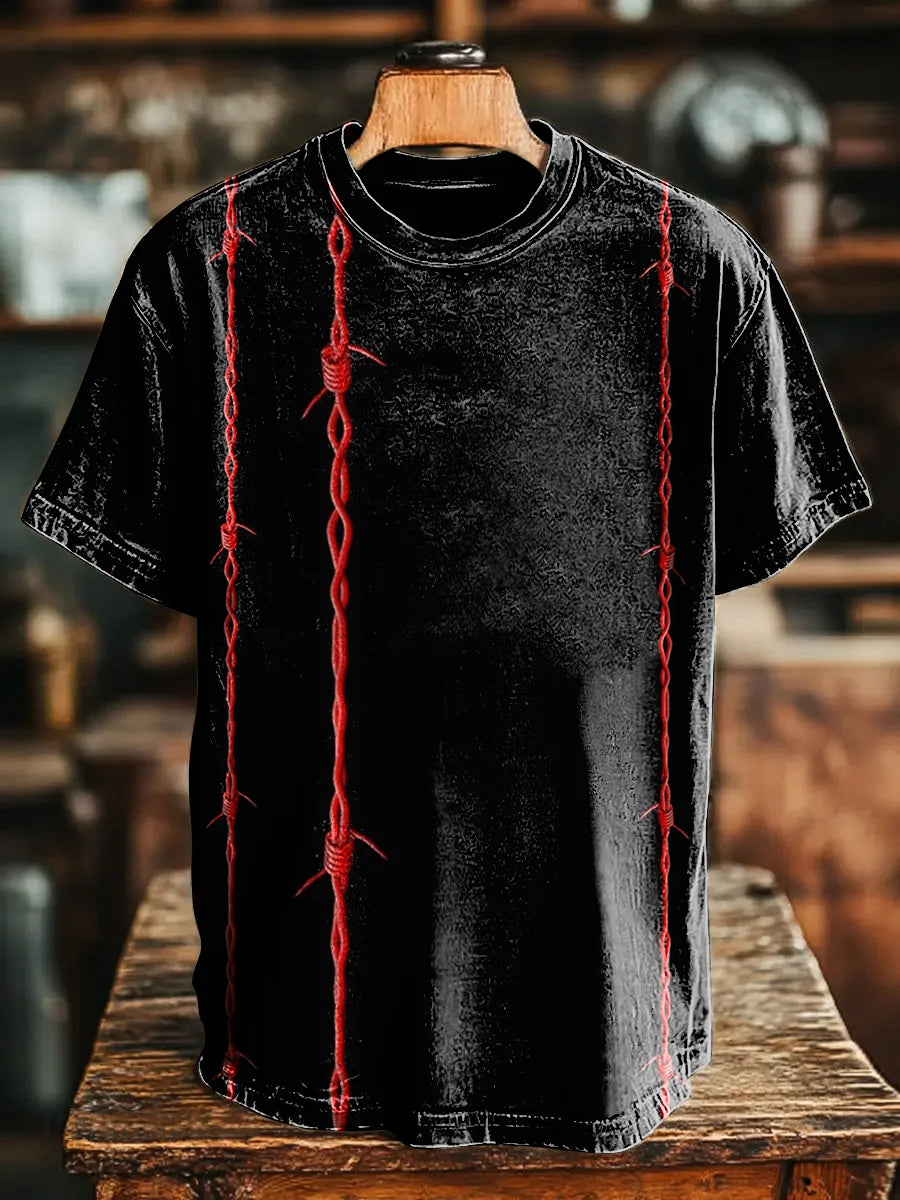 Red Iron Thorn Decorative Pattern Casual 100% Cotton Shirt