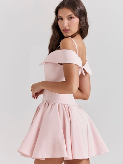 Ballet Pink Off-Shoulder Spaghetti Strap Mini Dress