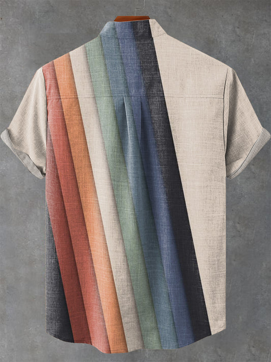 Vintage Simple Colored Diagonal Stripes Print Casual 100% Cotton Shirt