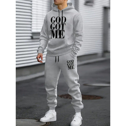GOD GOT ME trendy hooded sweatshirt set