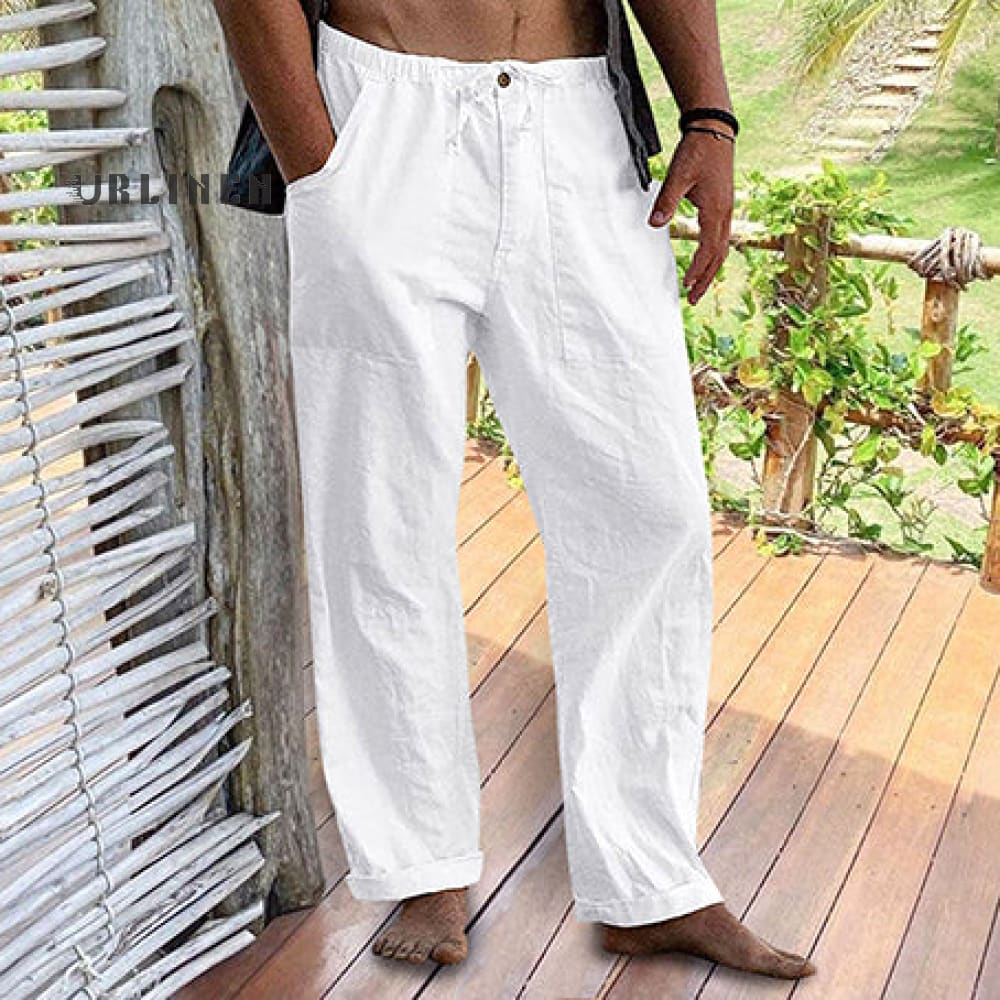 Men's Linen Elastic Waist Drawstring Pocket Loose Casual Pants