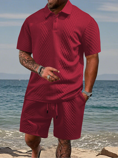 Men's Jacquard Casual Lapel Shorts Set