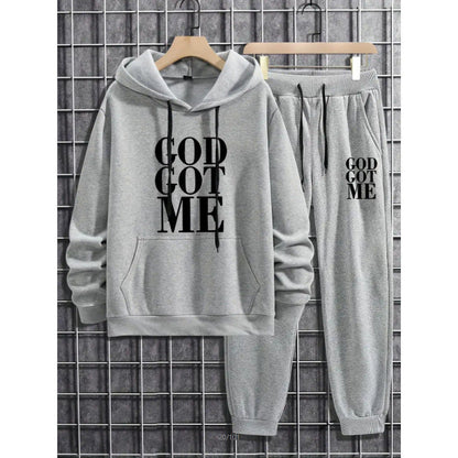 GOD GOT ME trendy hooded sweatshirt set