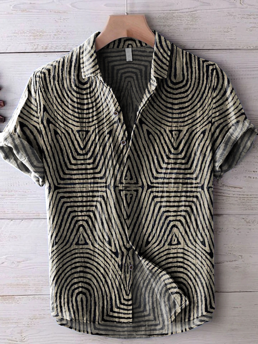 Retro Symmetrical Minimalist Geometric Lines Art Print Casual 100% Cotton Shirt