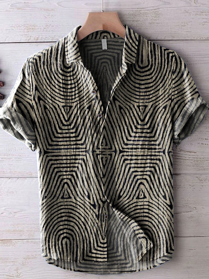 Retro Symmetrical Minimalist Geometric Lines Art Print Casual 100% Cotton Shirt