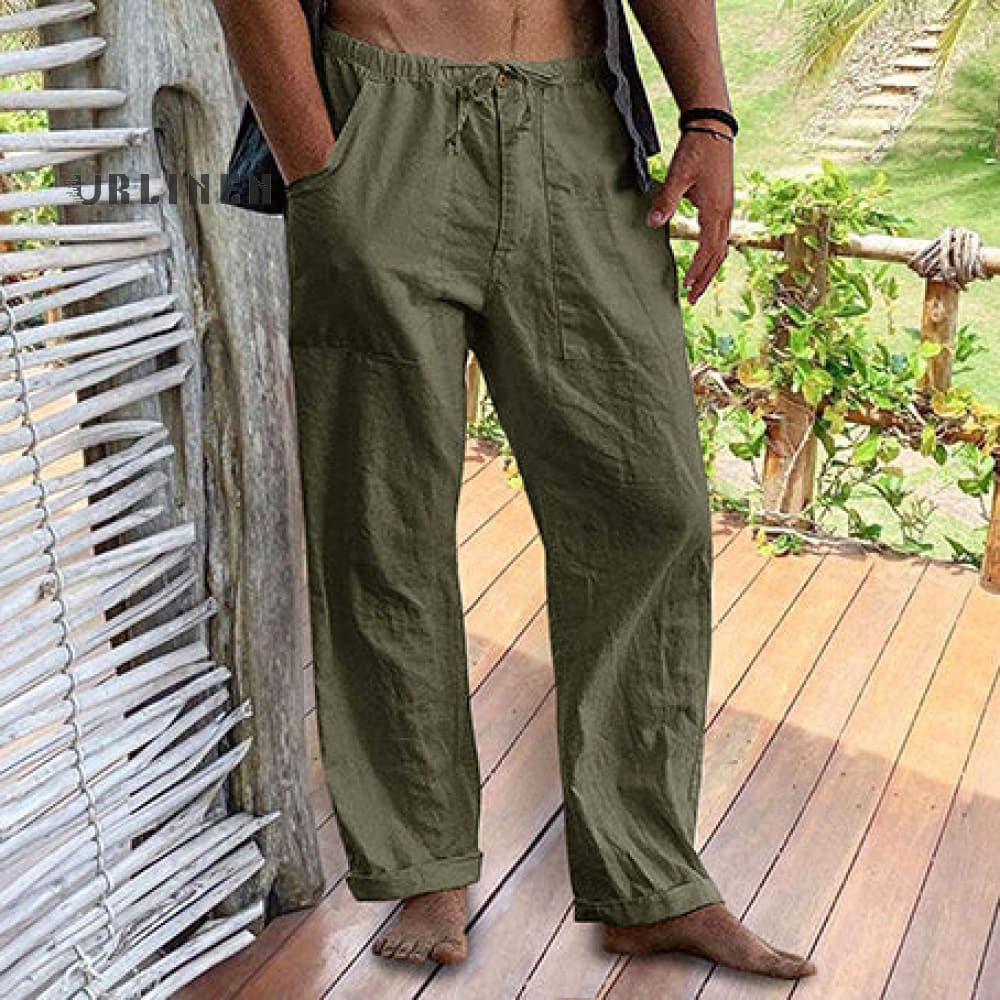 Men's Linen Elastic Waist Drawstring Pocket Loose Casual Pants