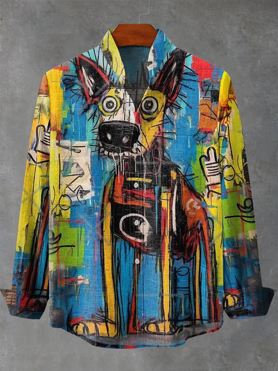 Graffiti Style Art Dog Decorative Pattern Casual 100% Cotton Shirt