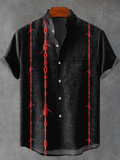 Red Iron Thorn Decorative Pattern Casual 100% Cotton Shirt