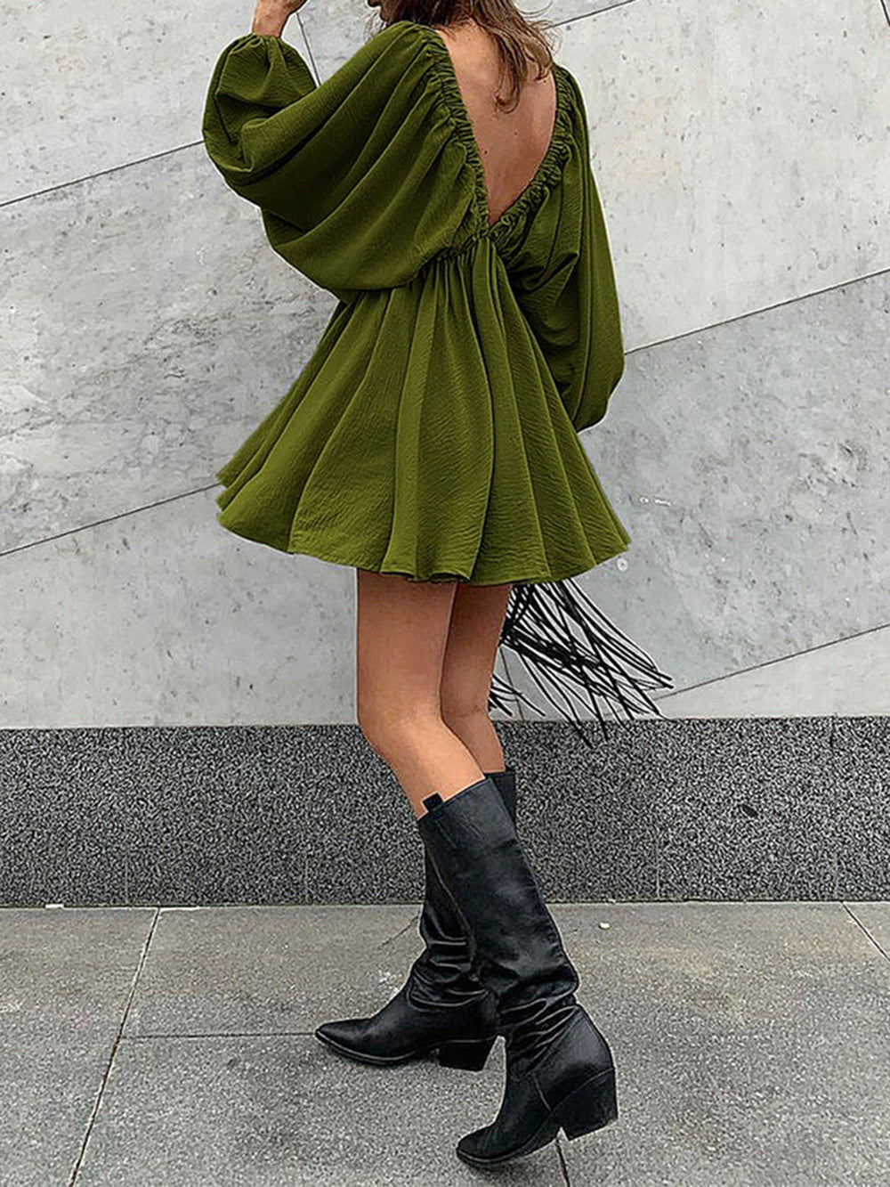 Woven Plunge Skater Mini Dress