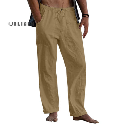 Men's Linen Elastic Waist Drawstring Pocket Loose Casual Pants