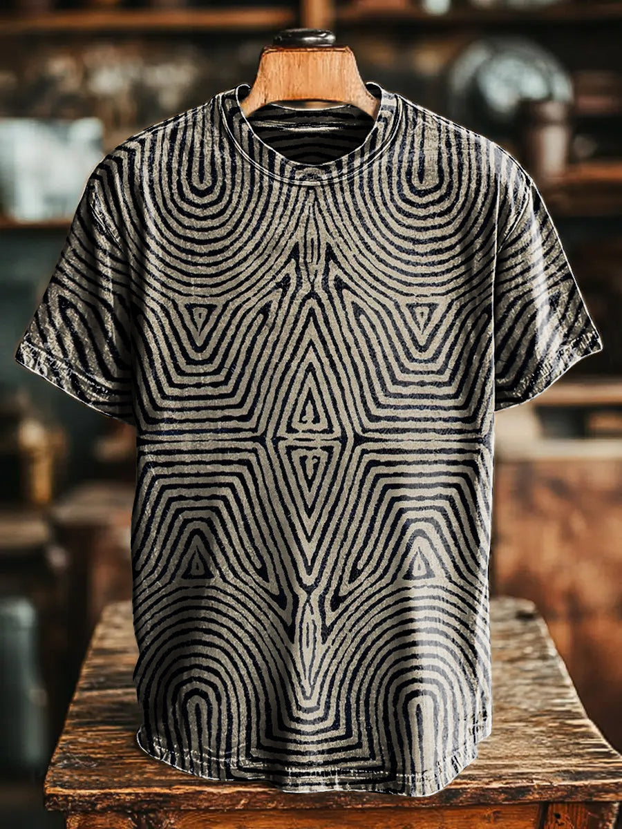 Retro Symmetrical Minimalist Geometric Lines Art Print Casual 100% Cotton Shirt