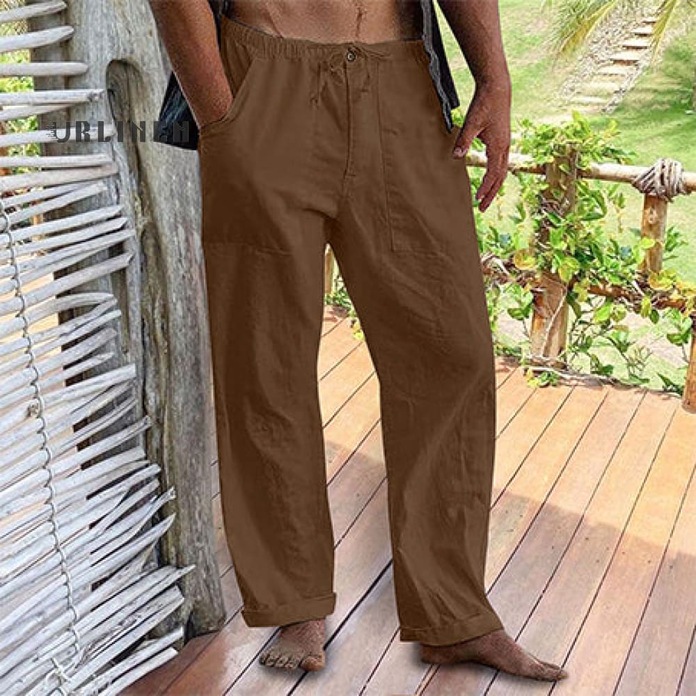 Men's Linen Elastic Waist Drawstring Pocket Loose Casual Pants