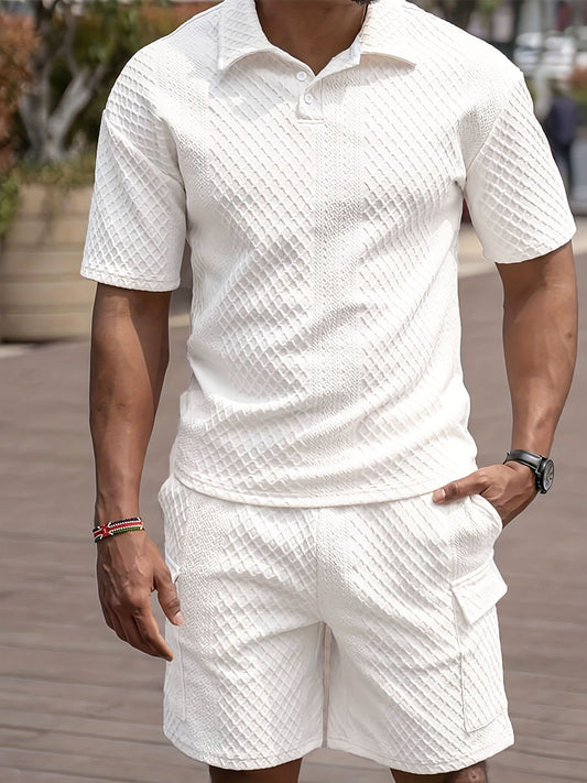 Men's Casual Button-down Lapel Shirt Solid Color Short-sleeved Shorts Suit
