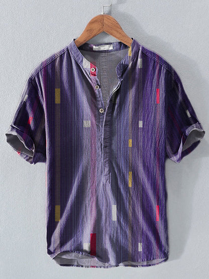 Playful Modern Design Abstract Geometric Pattern Art Vintage Print Casual 100% Cotton Shirt