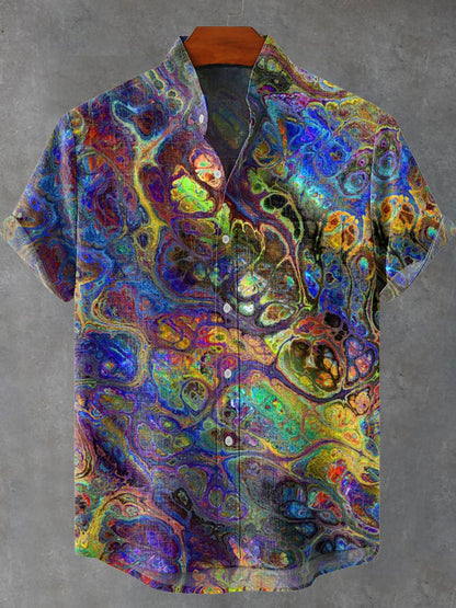 Vintage Rainbow Mottled Art Vintage Print Casual 100% Cotton Shirt