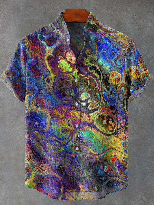Vintage Rainbow Mottled Art Vintage Print Casual 100% Cotton Shirt