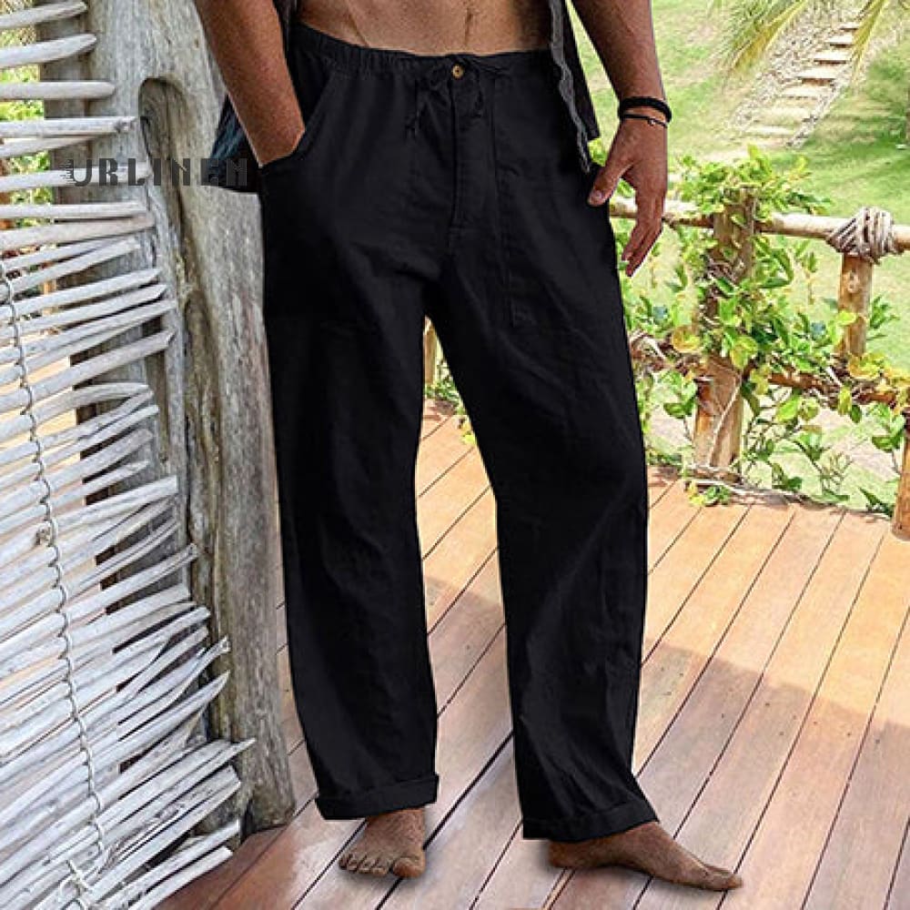 Men's Linen Elastic Waist Drawstring Pocket Loose Casual Pants