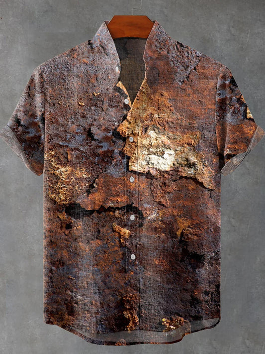 Unisex Retro Aged Rust Printed Casual Loose Short Sleeve T-Shirt