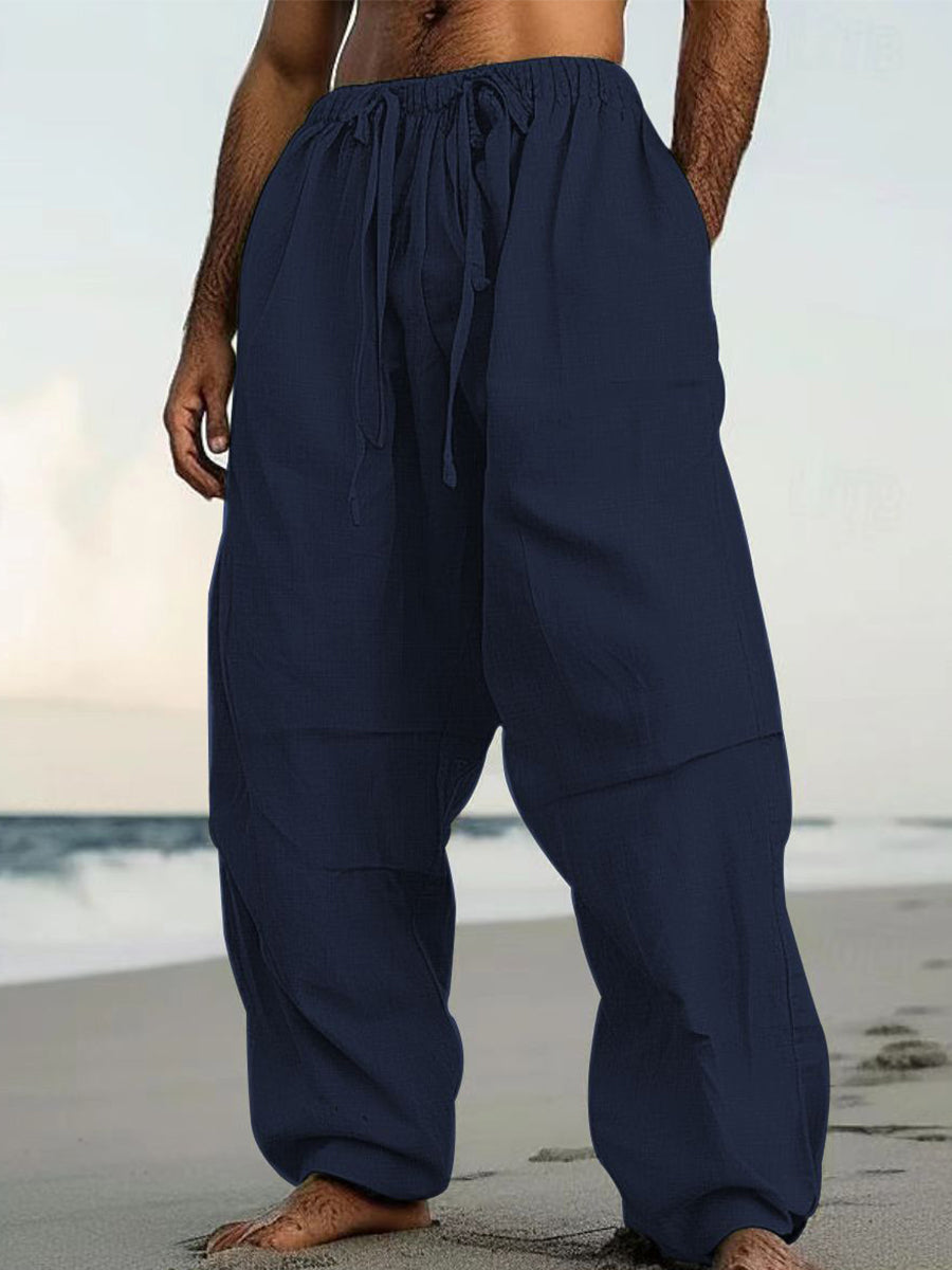 Men's Casual Beach Cotton Straight Pants