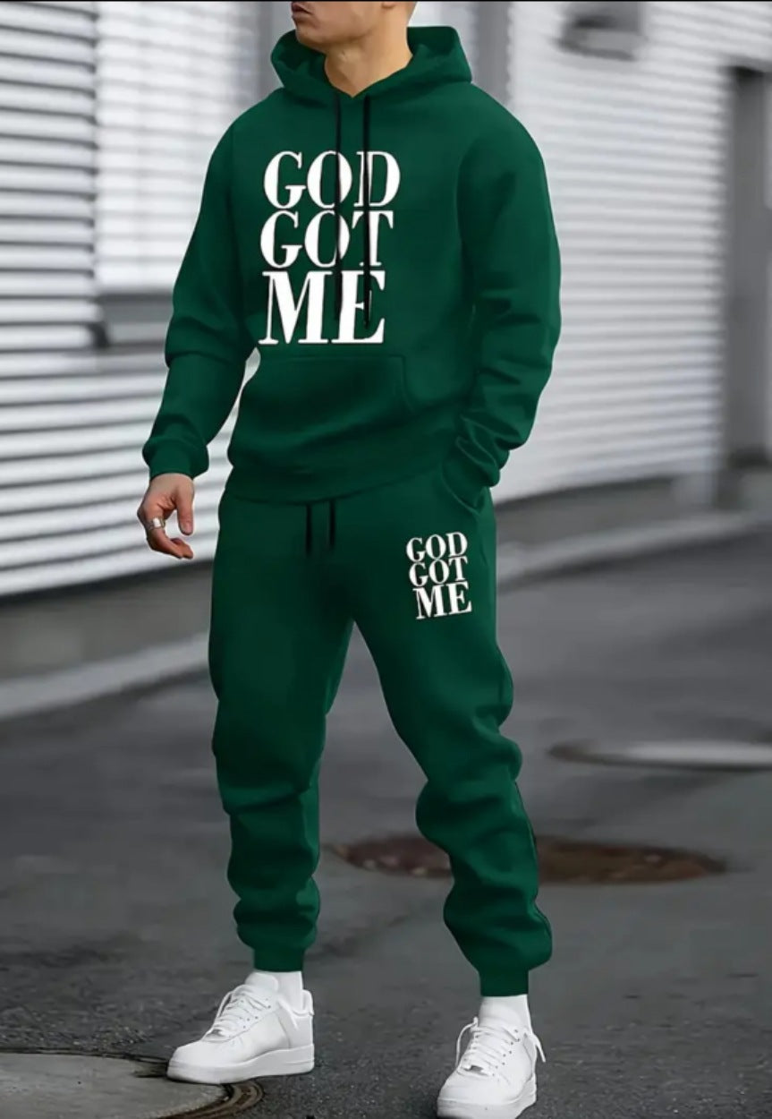 GOD GOT ME trendy hooded sweatshirt set