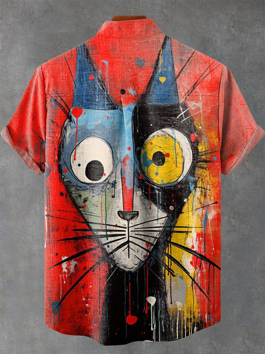 Graffiti Abstract Art Cat Vintage Print Casual 100% Cotton Shirt