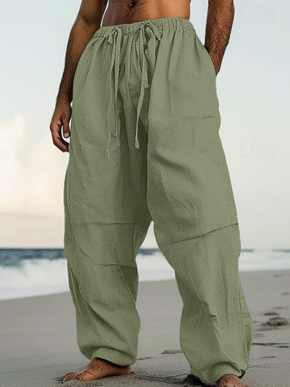 Men's Casual Beach Cotton Straight Pants